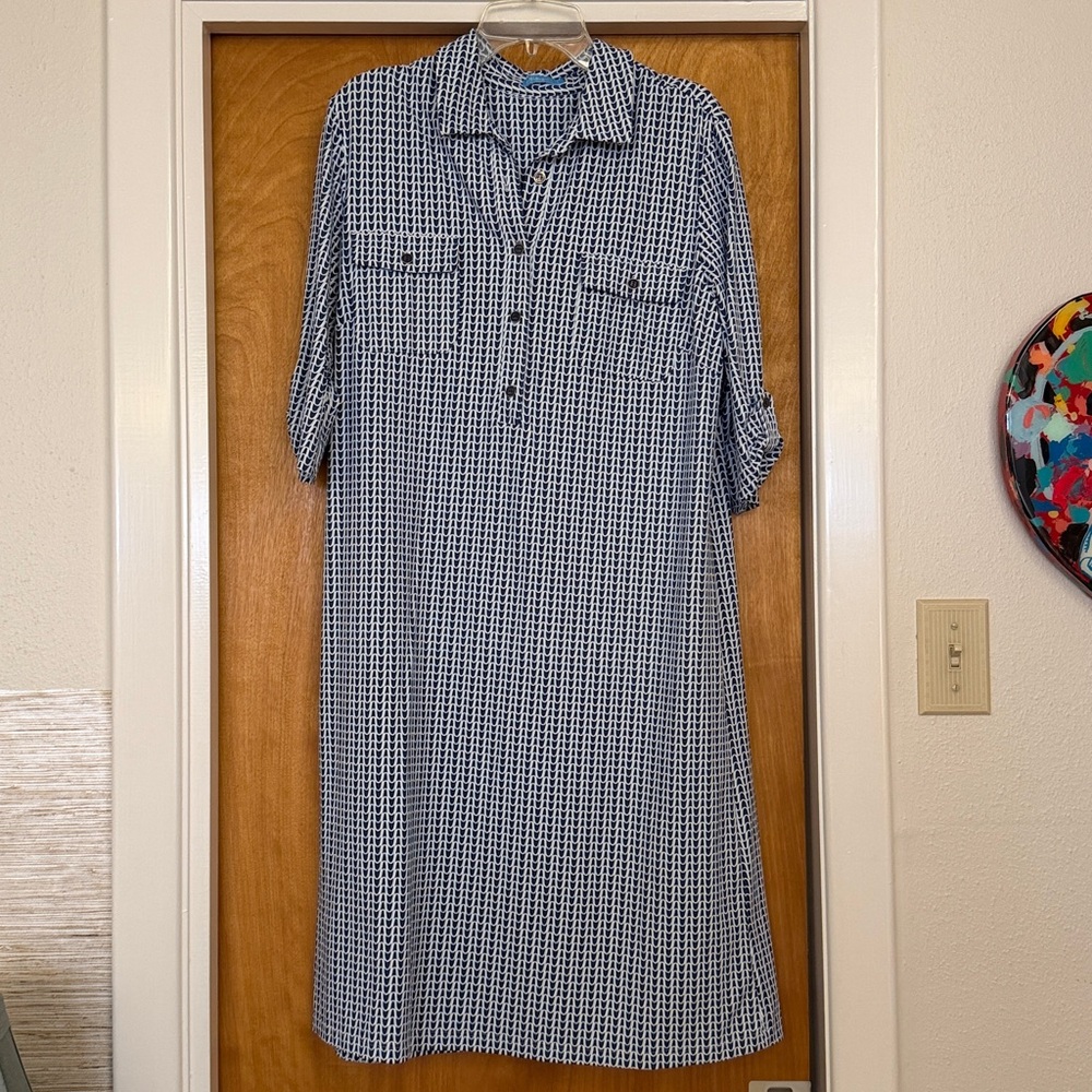 J Mclaughlin Lawrence Tunic Shirt Dress in Navy/Light Blue Shoreline large - Picture 3 of 7